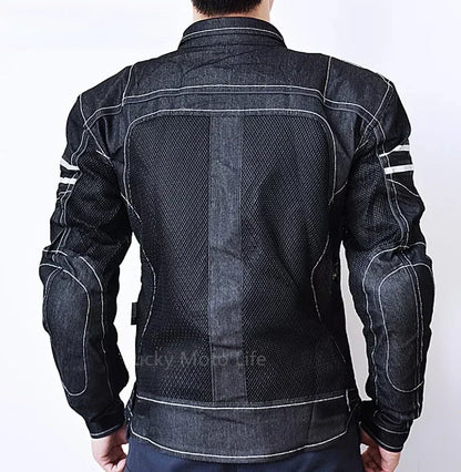 Motorcycle Jacket, Denim Mesh, Breathable, Polyester and Cotton, Men's