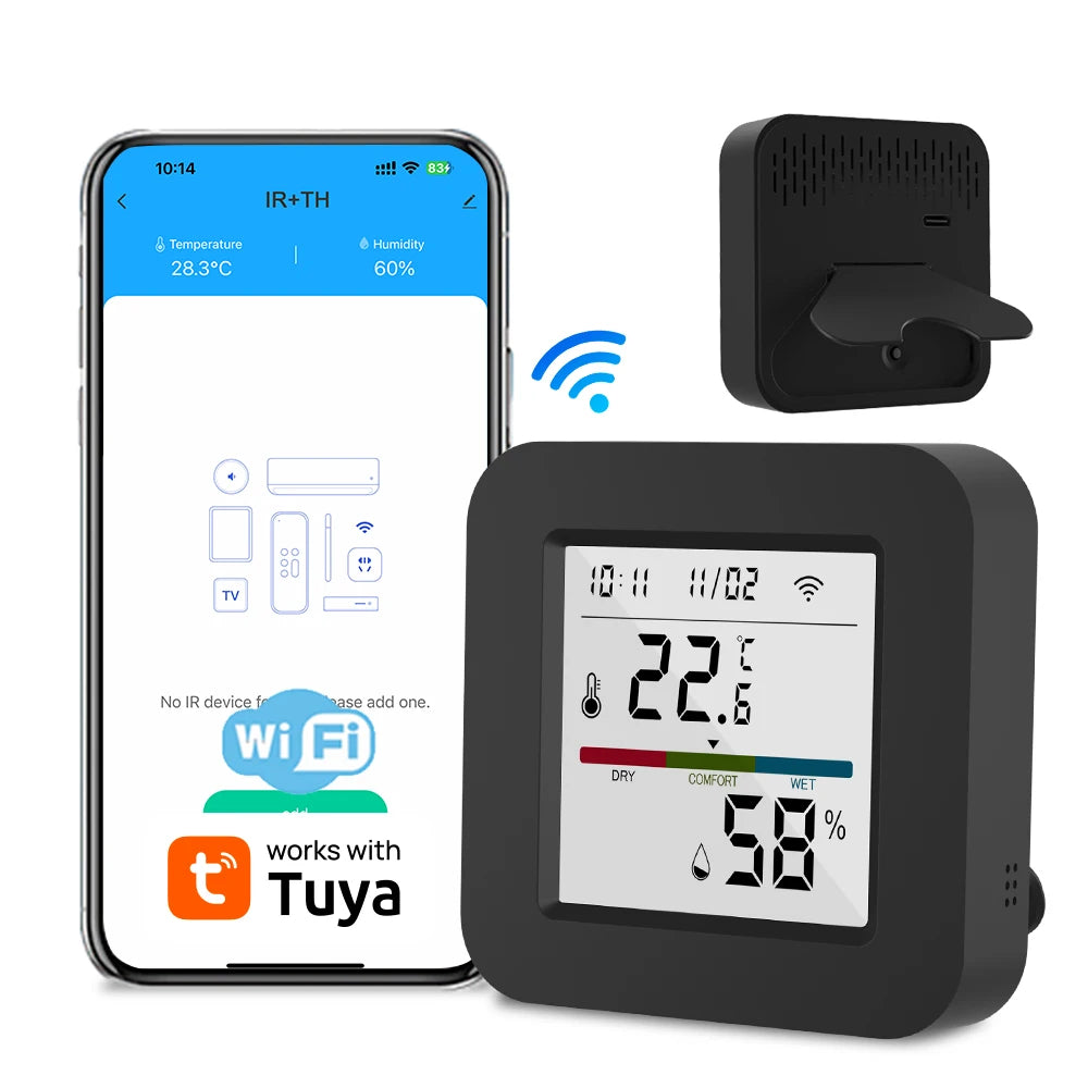 Tuya Smart Universal IR Remote With Temperature Humidity Sensor for Air Conditioner TV AC Works with Alexa Google Home Yandex