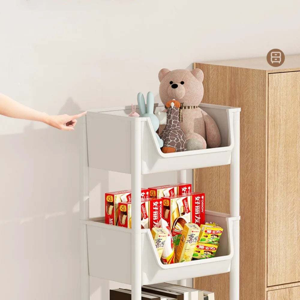 Bookshelf With Wheels Multi-Layer Movable Trolley Home Snack Organizer Shelf Kitchen Vegetable Basket Bedroom Mobile Cart Racks