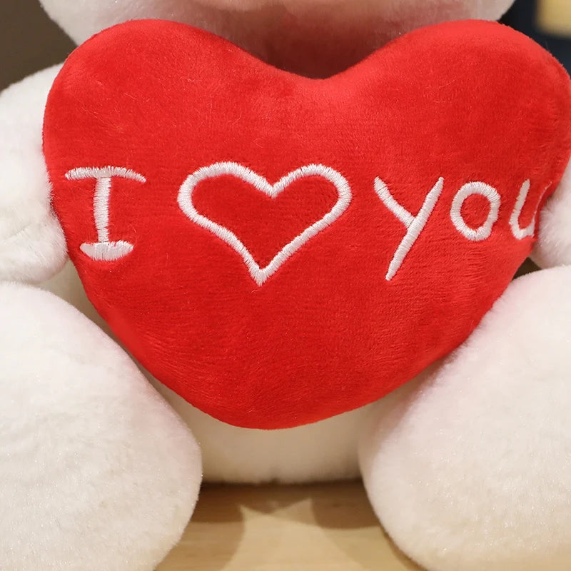 28CM Lovely Teddy Bear Plush Toys Cute Bear Holding Heart I Love You Stuffed Doll Girls Lovers Valentine's Day Gift
