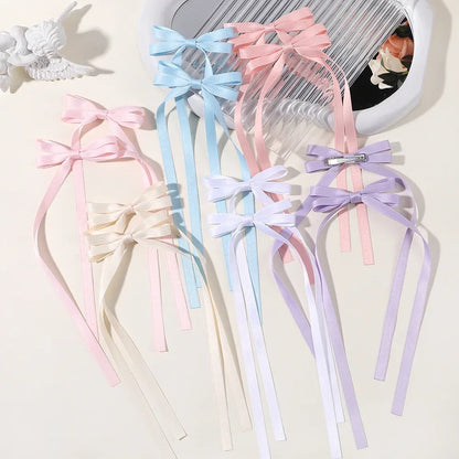 Ribbon Bow Headband And Long Tassel Hair Clip Set Polyester And Alloy 2 Pieces