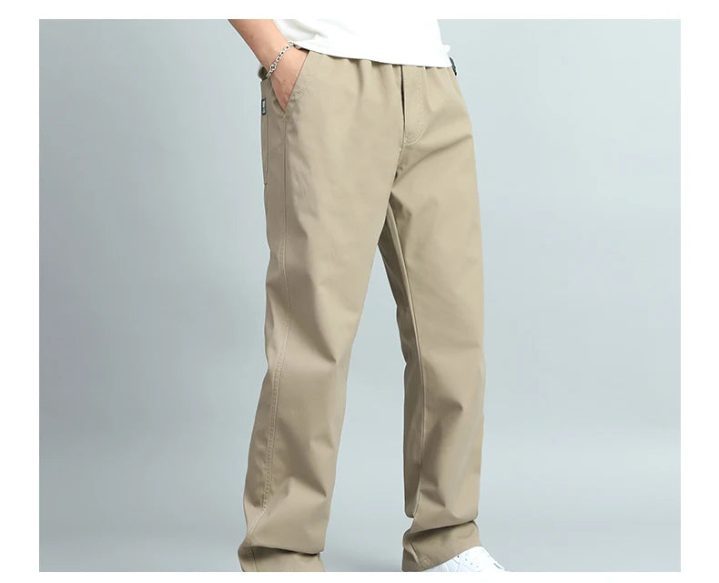 Big Size Mens Casual Pants Relaxed Fit Cotton Trousers Elastic Waist Drawstring Sweatpants Mens Jogger Pants Summer Spring