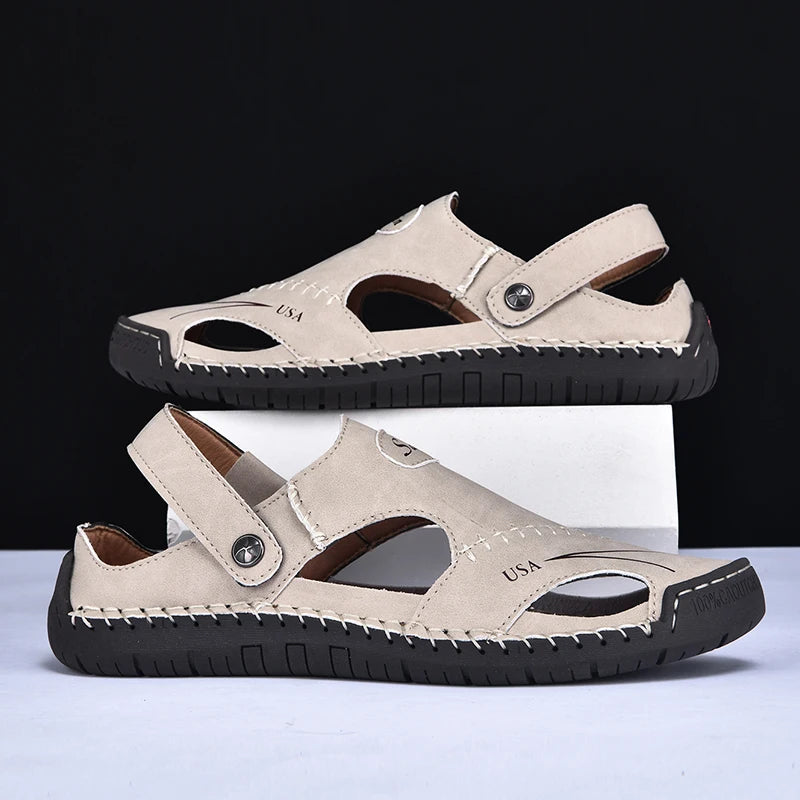 Men's Sandals Bonded Leather Breathable Slip-On Anti-Skid Outdoor Beach