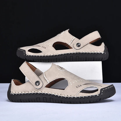 Men's Sandals Bonded Leather Breathable Slip-On Anti-Skid Outdoor Beach