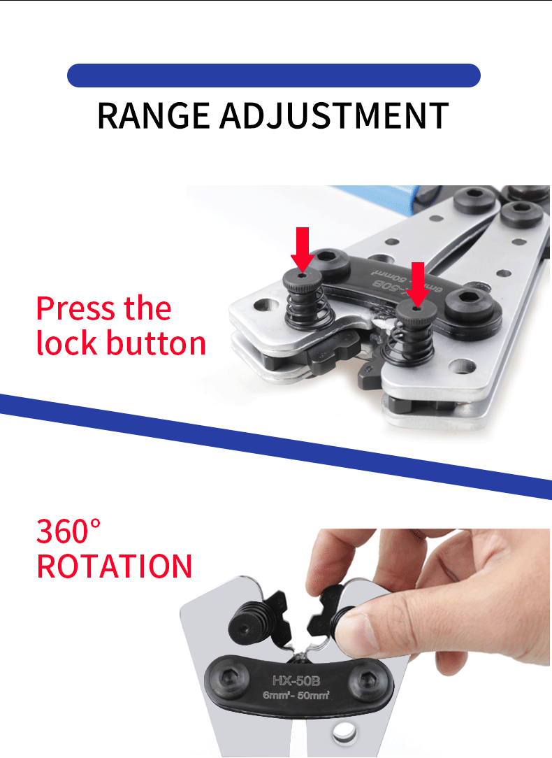 Portable cable manual crimping tool HX-50B crimping pliers 6-50mm ²/ AWG 10-0 ferrule terminal crimper hexagonal wiring pliers