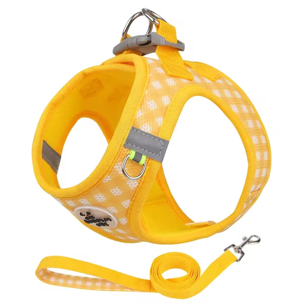 Checkered Pet Harness Kitten Strap Eye Catching Color Puppy Anti Loss Strap Outdoor Breathable Adjustable Reflective Chest Strap