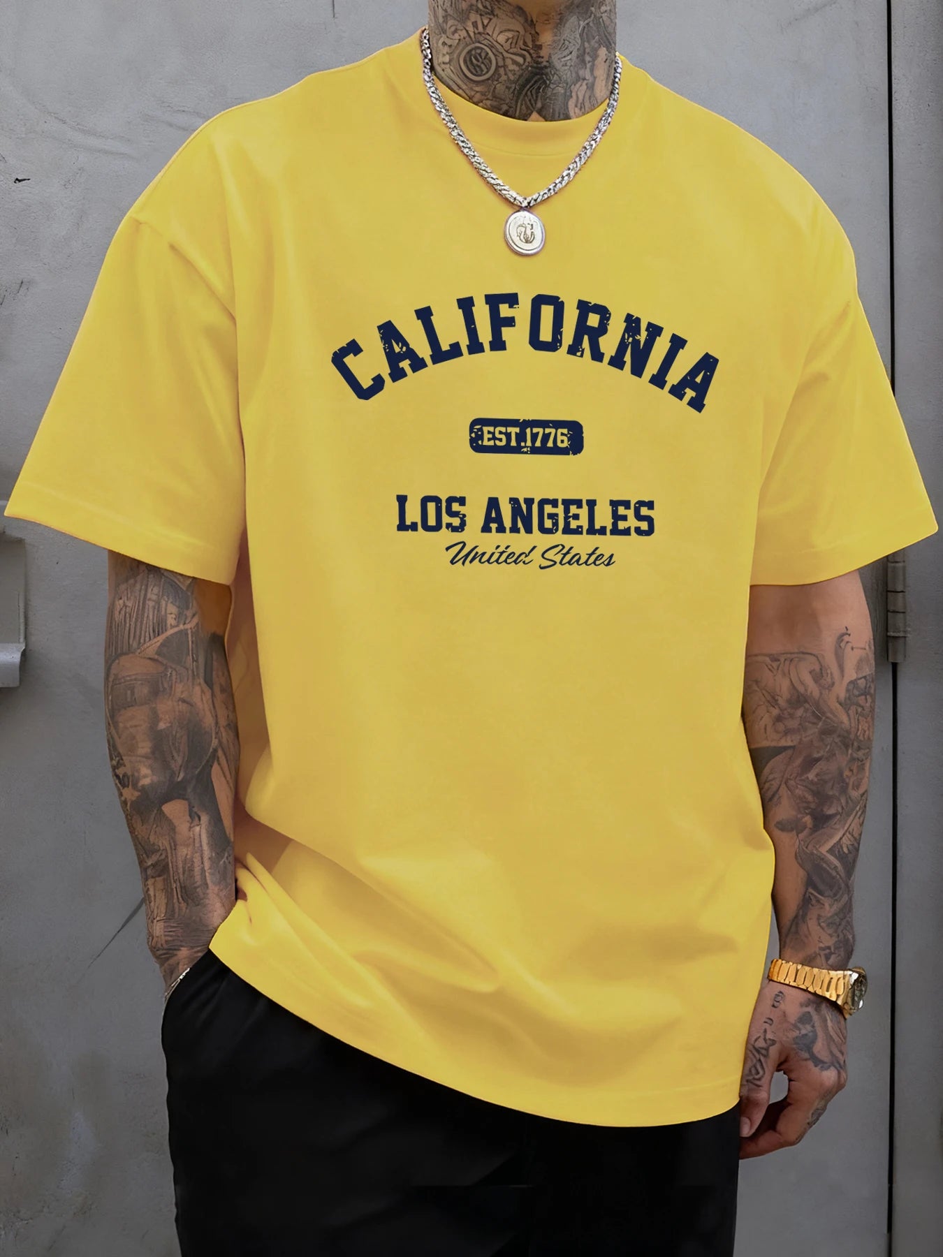 California Los Angeles Printing Male Tee Shirts Hip Hop All-Match Tops Oversized Fashion T-Shirt Cotton Crewneck Short Sleeve