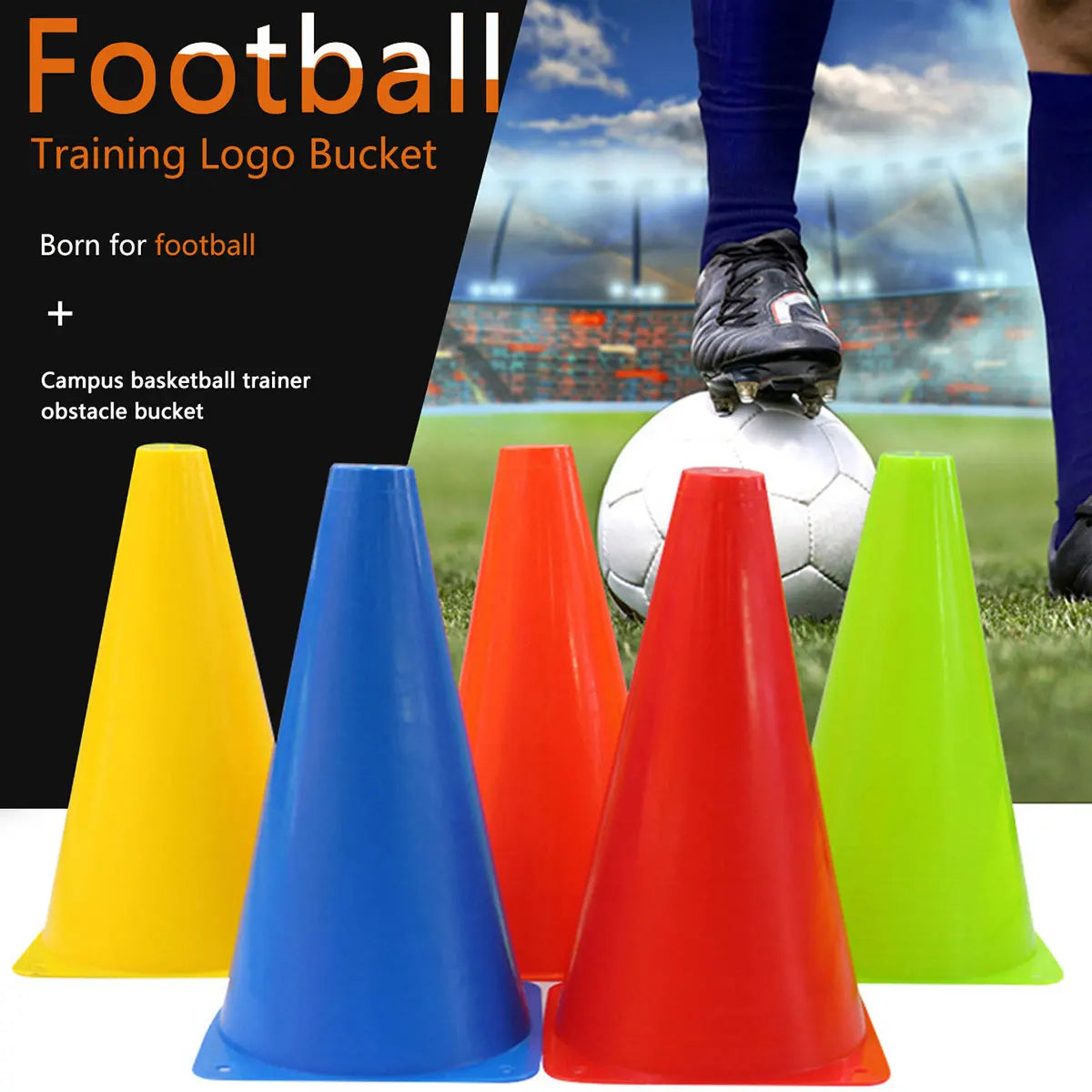 5 sets of 23cm soccer obstacle marker buckets, 9-inch plastic buckets, marker soccer training cone buckets