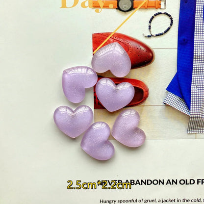Heart-Shaped Glitter Colored Fridge Magnets Set, Resin 2.5x2.2 cm, 6 Pieces