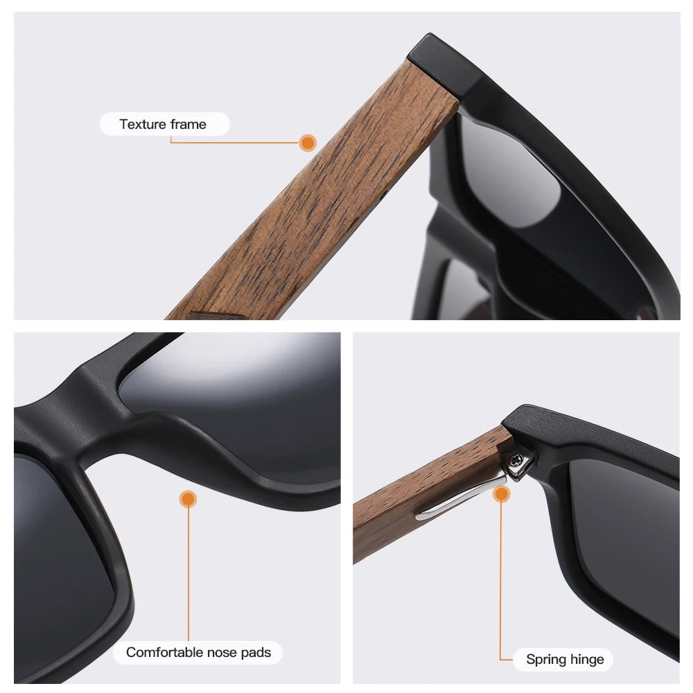 GM New Arrivals Black Wooden Polarized Sunglasses for Men Bamboo Sunglasses Red UV400 Lenses Fashion Driving Shades S5565