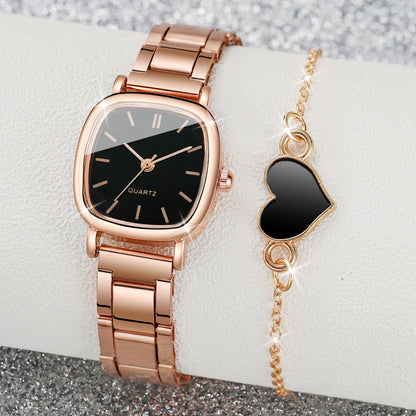 Luxury Square Women’s Watch & Bracelet Set – Simple & Stylish Quartz