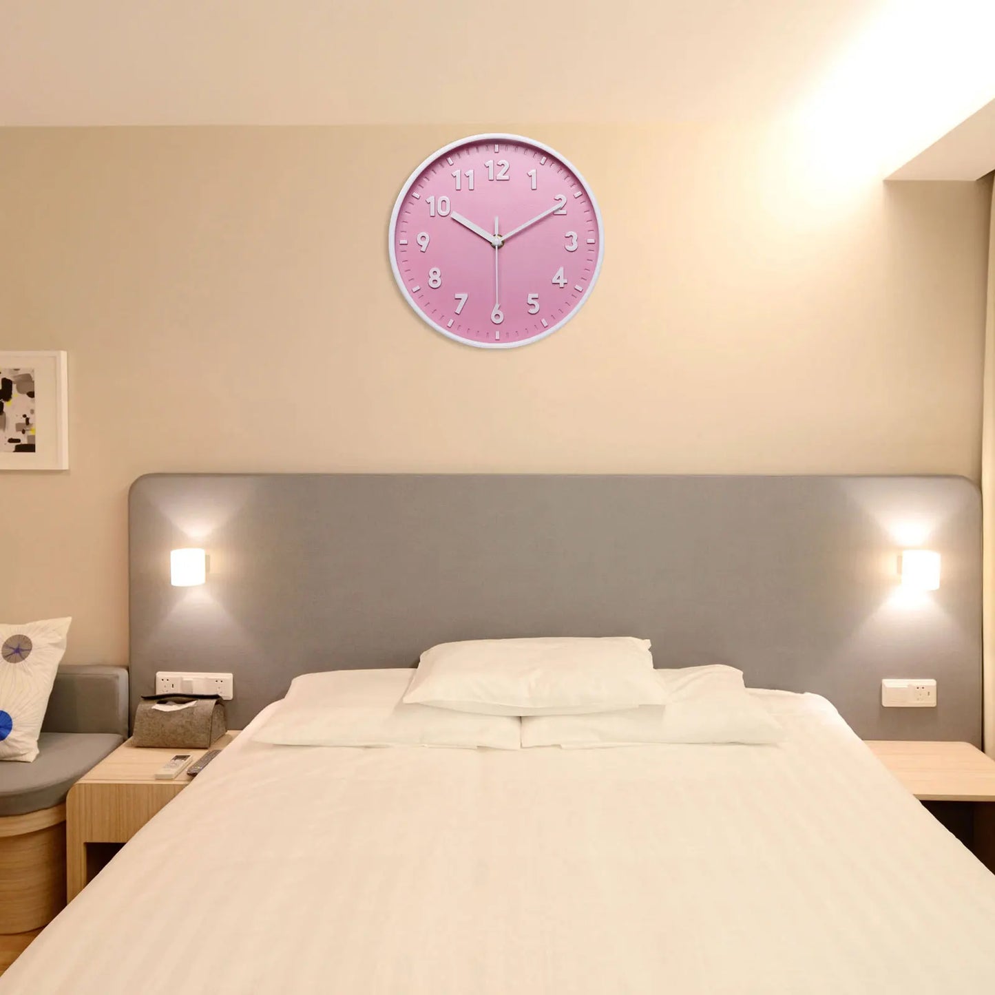 Pink 3D Quartz Wall Clock – Silent, Battery Powered, Home & Office