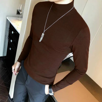 Men's Turtleneck Long Sleeve Pullover, Slim Fit, Polyester Elastane