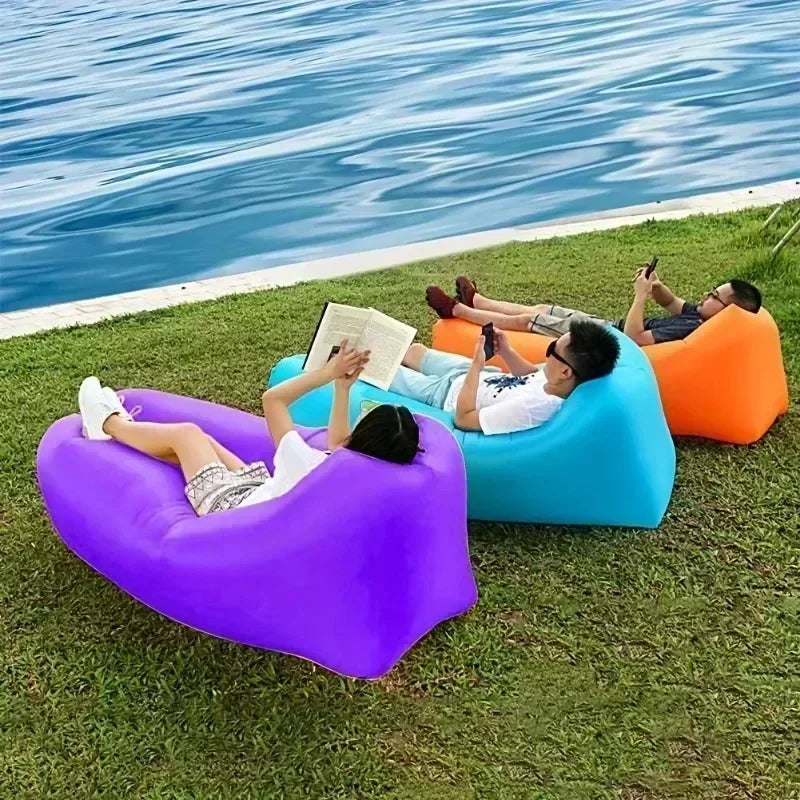 Portable Inflatable Sofa Outdoor, Air Lounger Chair for Camping Beach, Lightweight Blow Up Sun Bed Bean Bag, Banana Shape