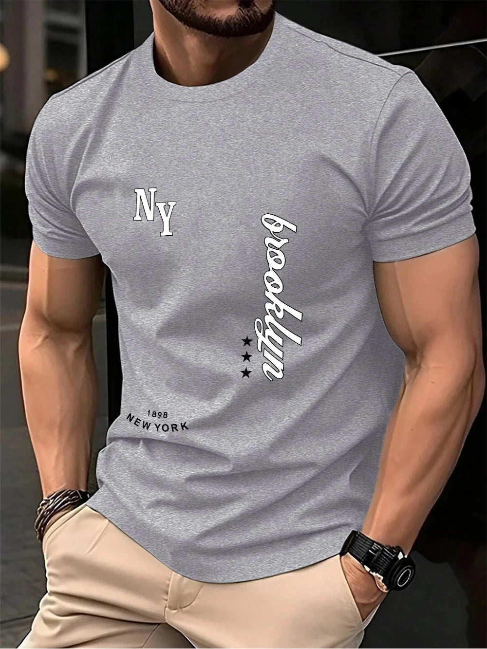 1898 New York Brooklyn Prints Cotton T-Shirts Men Summer Oversized O-Neck T Shirt Comfortable Short Sleeve Tops Basic Clothes