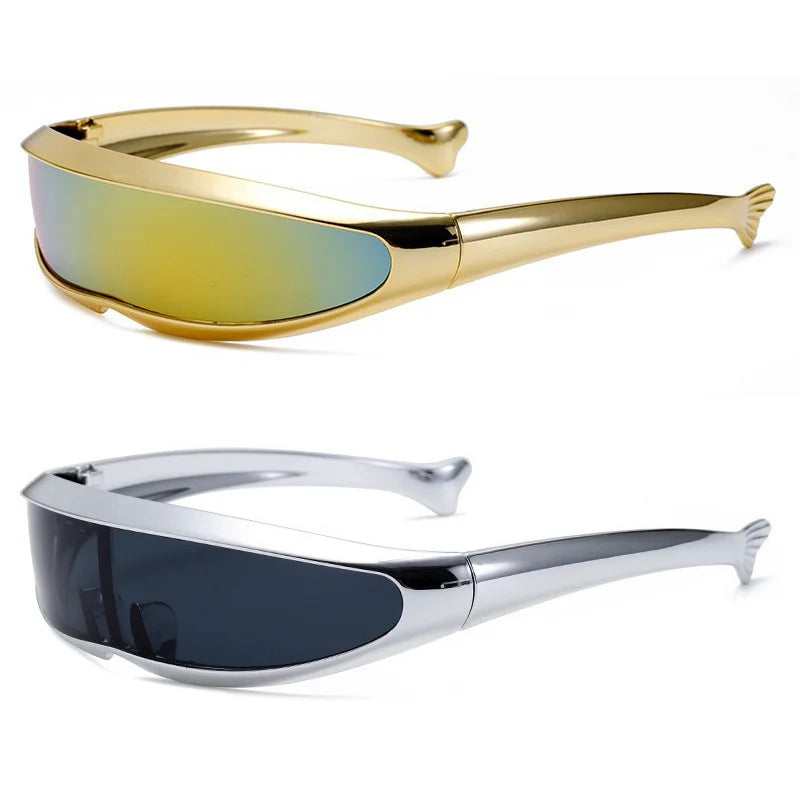 Futuristic One-piece Mirror Personalized Electroplated Sunglasses Women Men 2024 Y2K Steampunk Goggles Rave Party Glasses UV400