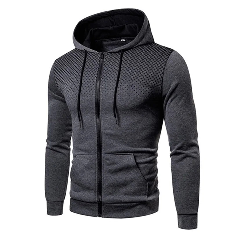Men's Zip Up Hoodie Pocket Polka Pot Print Hooded Sweatshirt Sport Outdoor Casual Slim Fit Men Spring AutumnZipper Hoodie