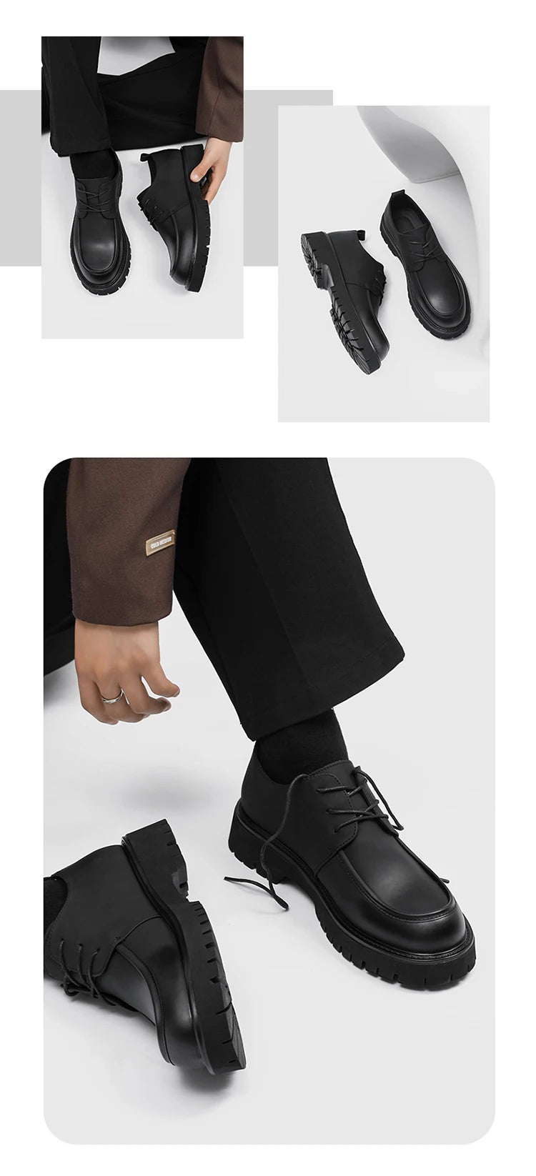 Leather Mens Breathable Handmade Casual Dress Shoes Lace Up Thick Sole