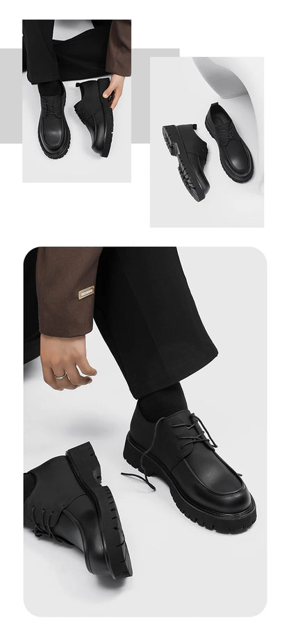 Leather Mens Breathable Handmade Casual Dress Shoes Lace Up Thick Sole