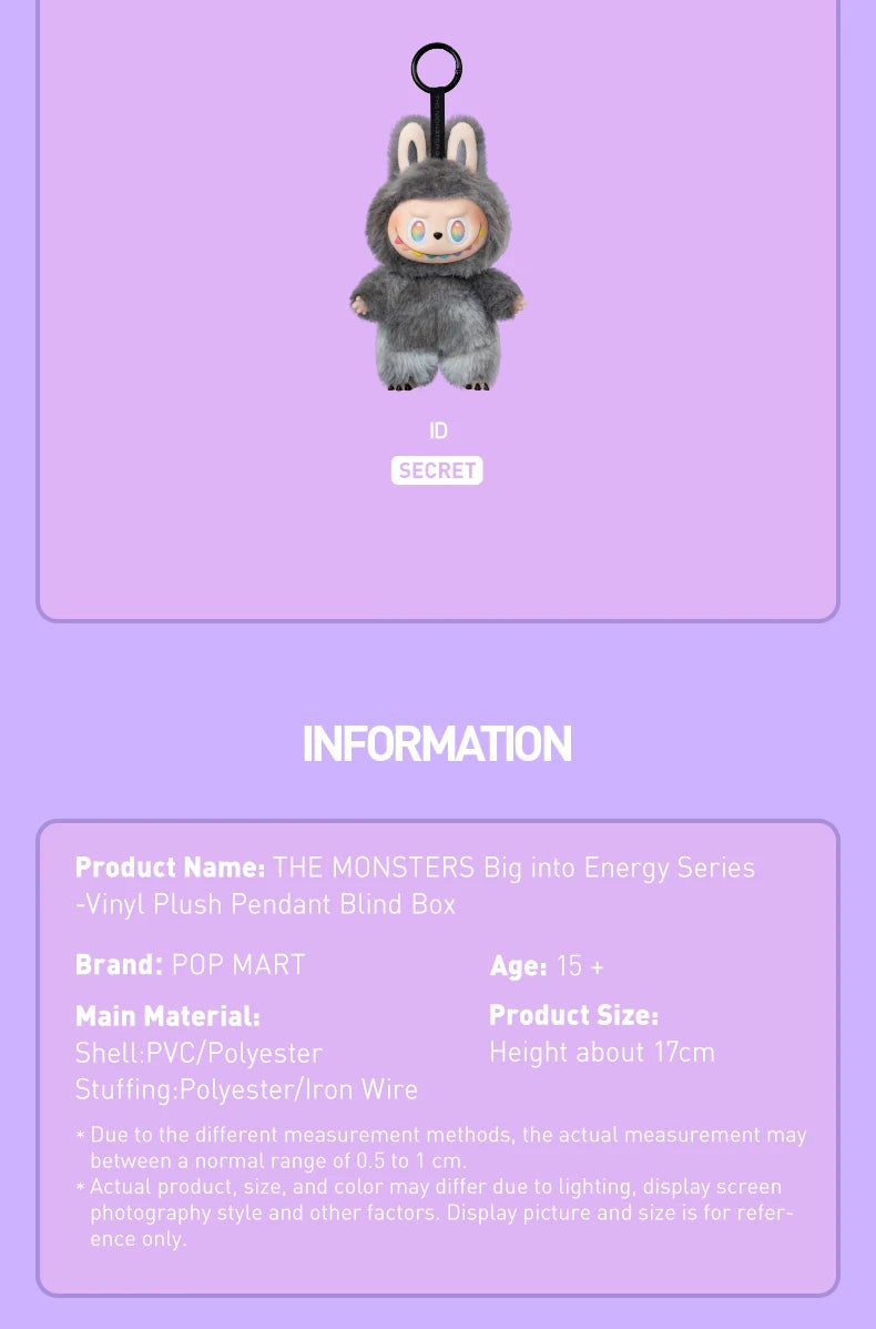 POP MART Labubu THE MONSTERS Big into Energy Series-Vinyl Plush Pendant Mystery Box Guess Bag Toys Doll Cute Anime Figure