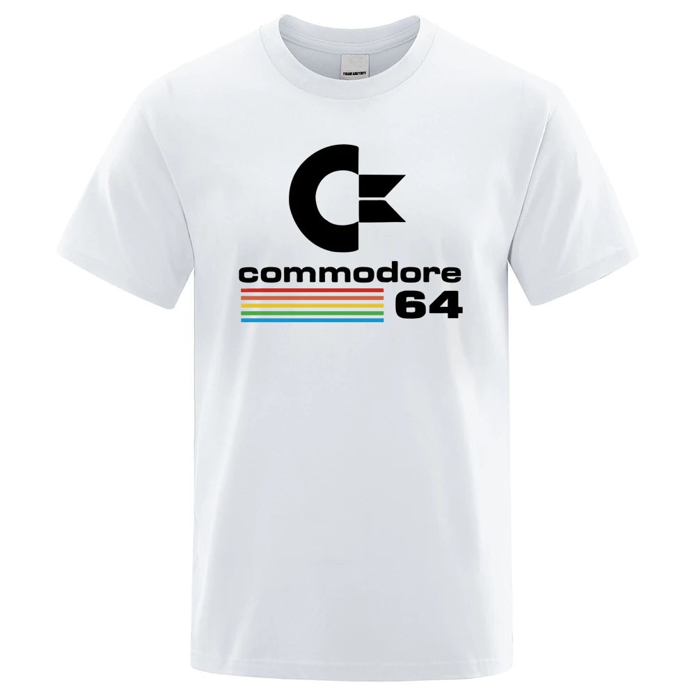 Loose Men T-shirts Summer Commodore 64 Print T Shirt C64 SID Amiga Retro Cool Design Street Short Sleeve Top Tee Cotton Clothes