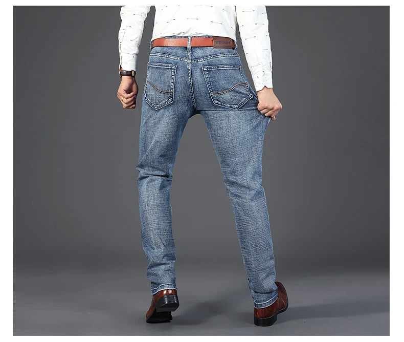 Men's Jeans Casual Straight Stretch Denim Blue Black