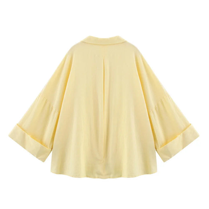 2025 Spring Summer Women Long Sleeve V Neck Solid Color Blouse Shirt Office Wear Casual Work Loose Fit Lightweight Chic Tops