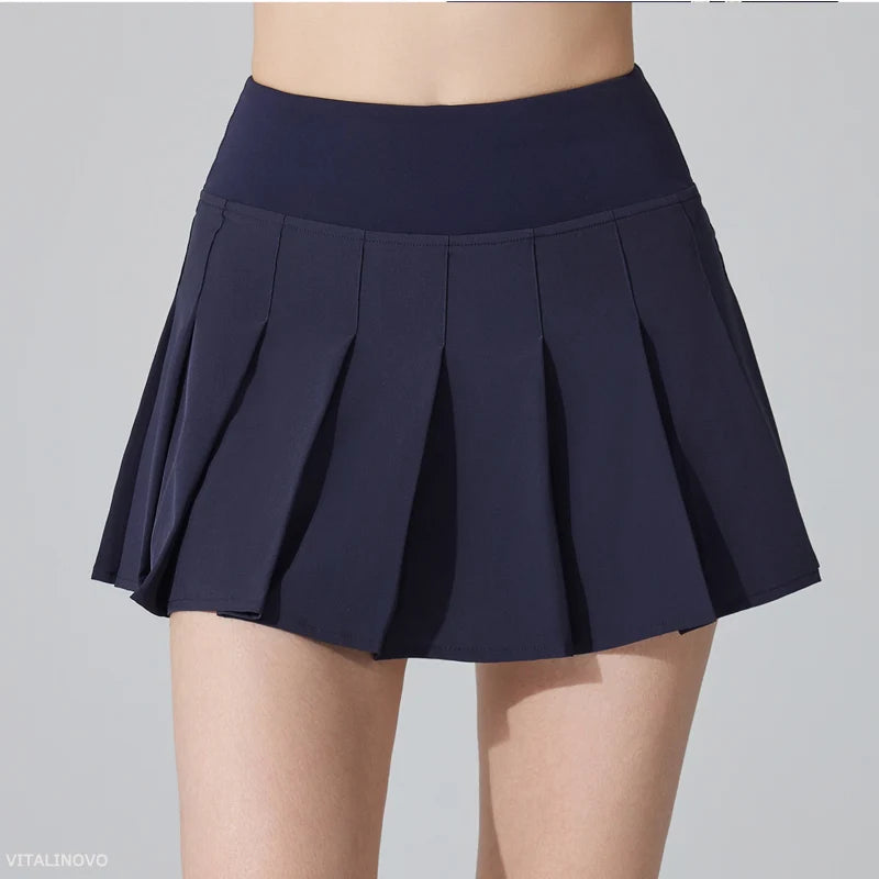 VITALINOVO Womens Girl High Waisted Pleated Tennis Skirt School A-Line Skater Skirts with Lining Shorts Golf Athletic Skort