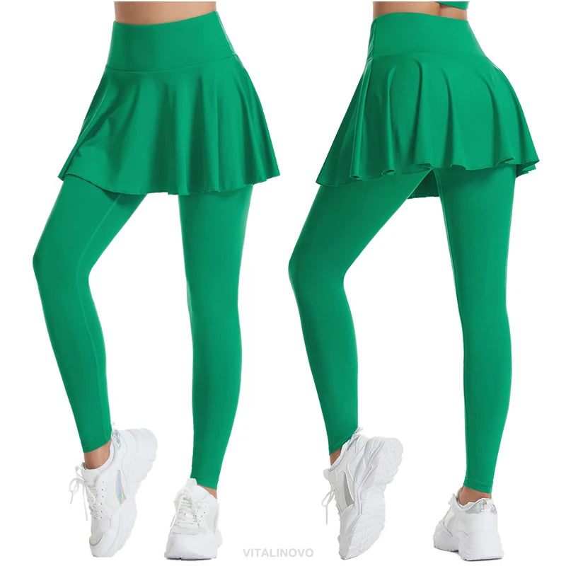 VITALINOVO Tennis Skirted Leggings with Pocket for Women High Waisted Active Skort Active Ruffle Pleated Golf Skapri with Skirt