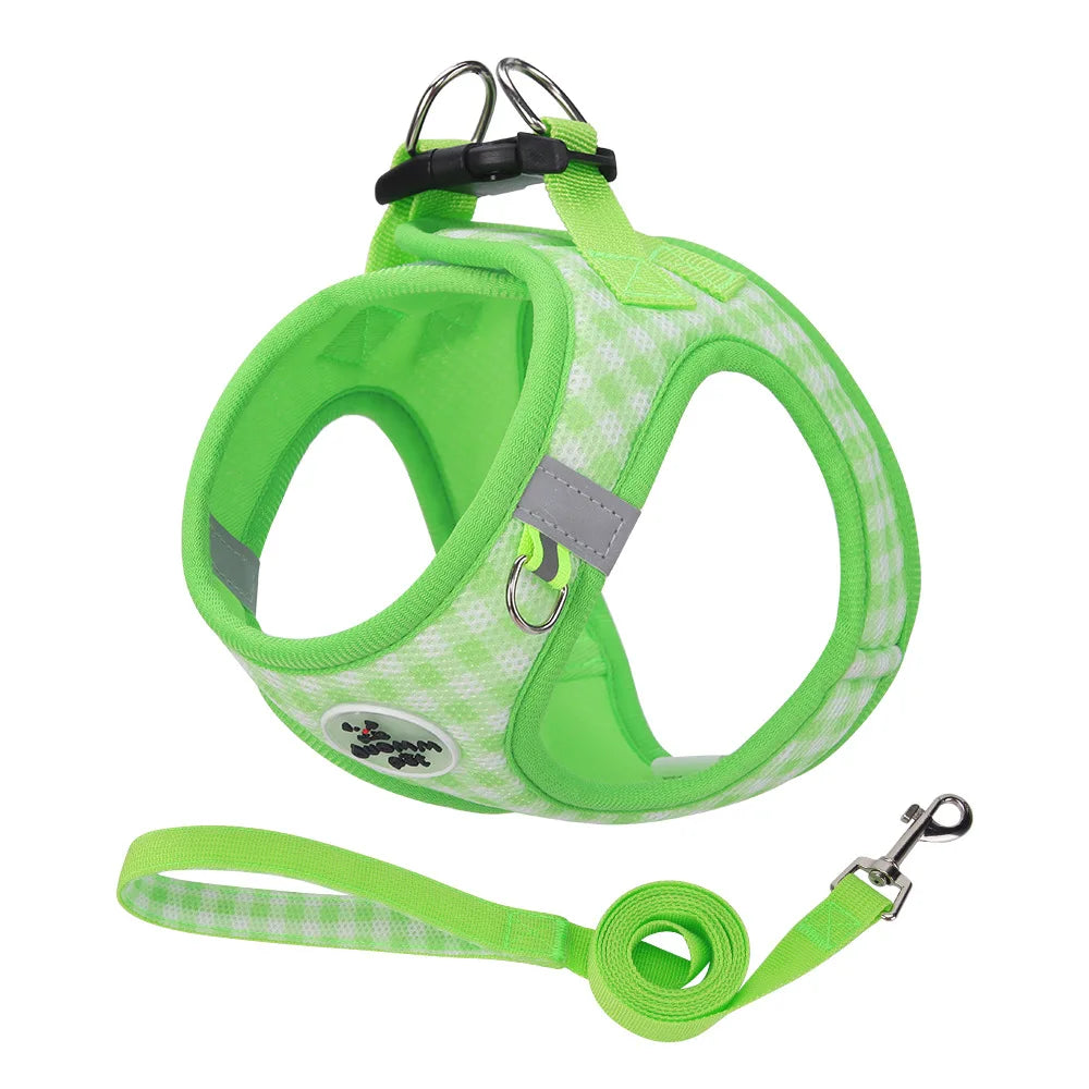 Checkered Pet Harness Kitten Strap Eye Catching Color Puppy Anti Loss Strap Outdoor Breathable Adjustable Reflective Chest Strap