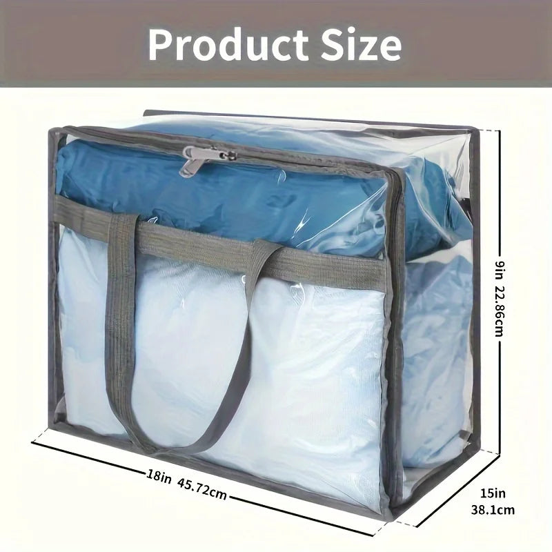 1pc 1pc Transparent Clothing Storage Bag, Storage Bag With ReinforcedHandles & Sturdy Zipper, Suitable For Quilts, Blankets, Bed