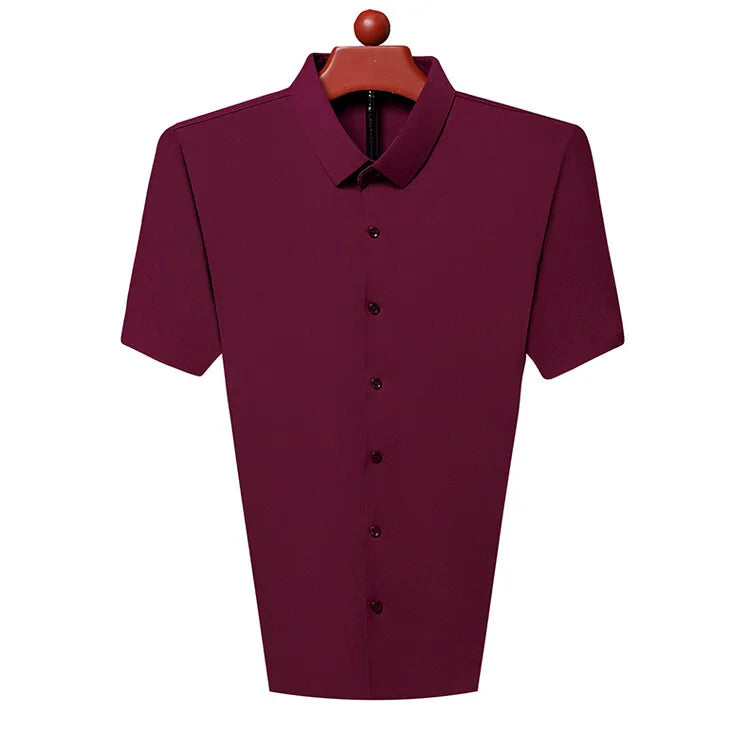 Men's Ultra Stretch Short Sleeve Shirt Business Casual  Breathable Stretchable Abrasion-Resistant Solid Color Short Sleeve Shirt