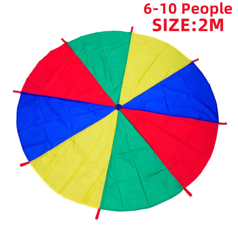 2M Diameter Children's Outdoor Team Game Prop Rainbow Parachute Toy Jumping Bag Bouncing Floor Mat School Multiplayer Game