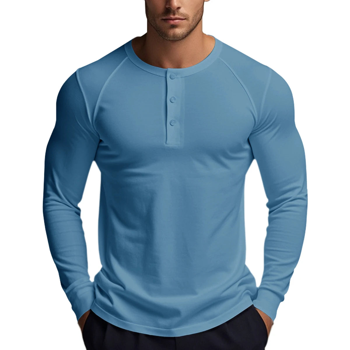 Men's Long Sleeve Button Down T-Shirts Autumn Henley Collar Casual High Quality Crew Neck Mens T Shirts