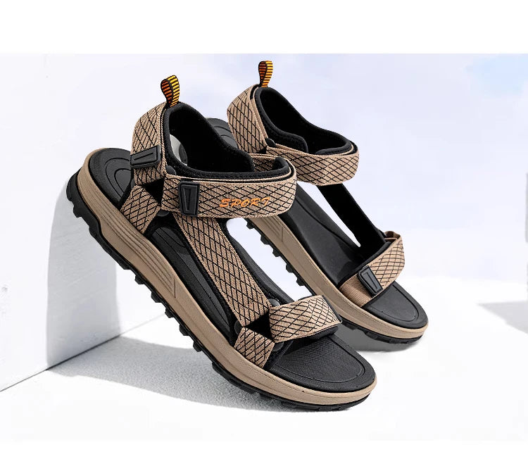 Men's Open Toe Sandals Breathable Casual Beach Shoes Black EVA Insole