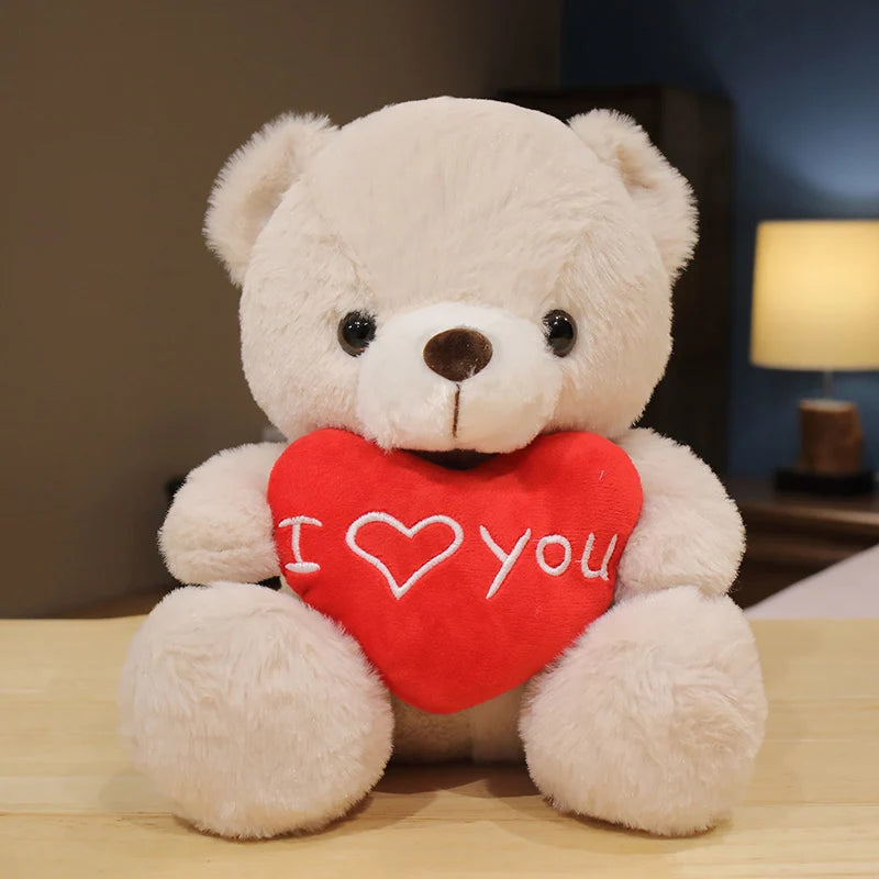 28CM Lovely Teddy Bear Plush Toys Cute Bear Holding Heart I Love You Stuffed Doll Girls Lovers Valentine's Day Gift
