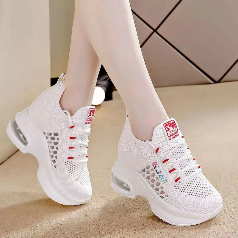 Breathable Thick Bottom Comfortable Women's Sneakers 2024 New Womens Lace Up Wedge Shoes Versatile Female Shoes