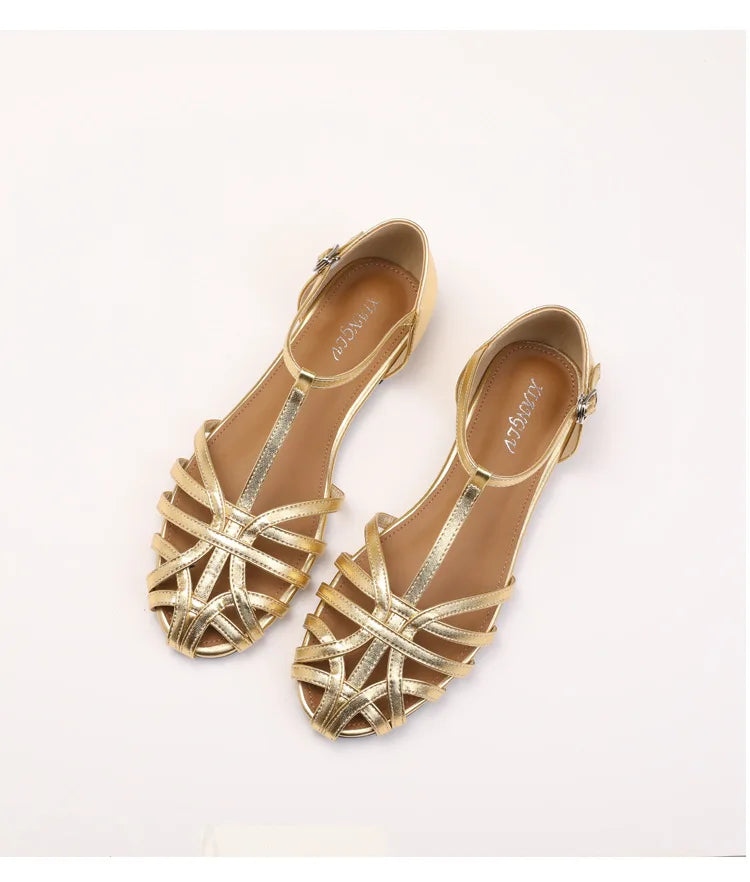 ZAROY Summer Cross Strap Flat Sandals Women Round Toe Ankle Buckle Hollow Casual Roman Sandalia Zapatos De Mujer сандали