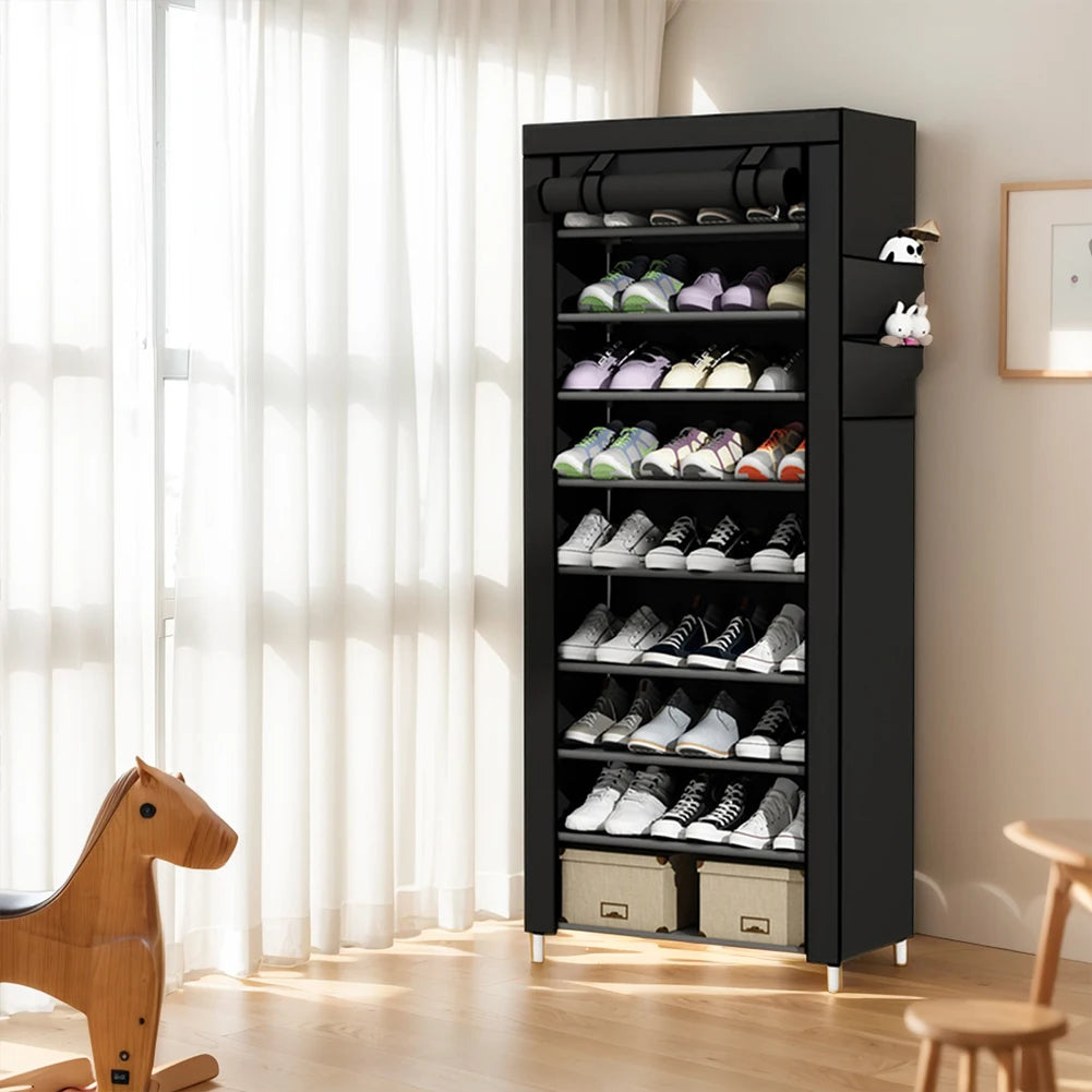 10 Layers Shoes Cabinet with Cover Dustproof Shoes Storage Rack Metal Shoe Rack for Home Student Dormitory Office Worker