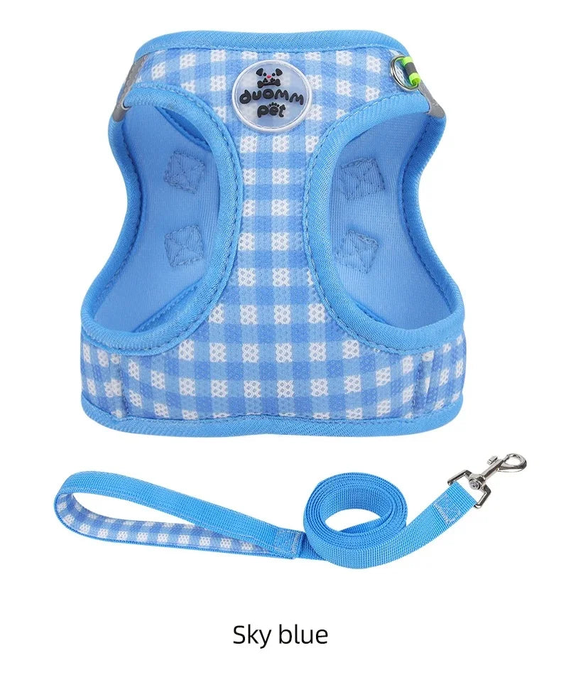 Checkered Pet Harness Kitten Strap Eye Catching Color Puppy Anti Loss Strap Outdoor Breathable Adjustable Reflective Chest Strap