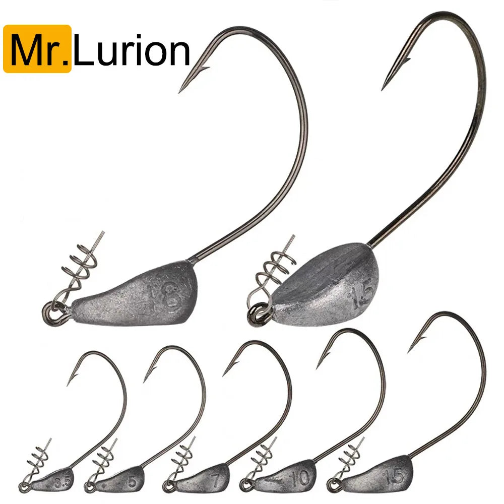Mrlurion 3.5g 5g 7g 10g 15g 21g jig head fishing hook tackle for soft worm lure bait , with spin lock pin spinner lure hook