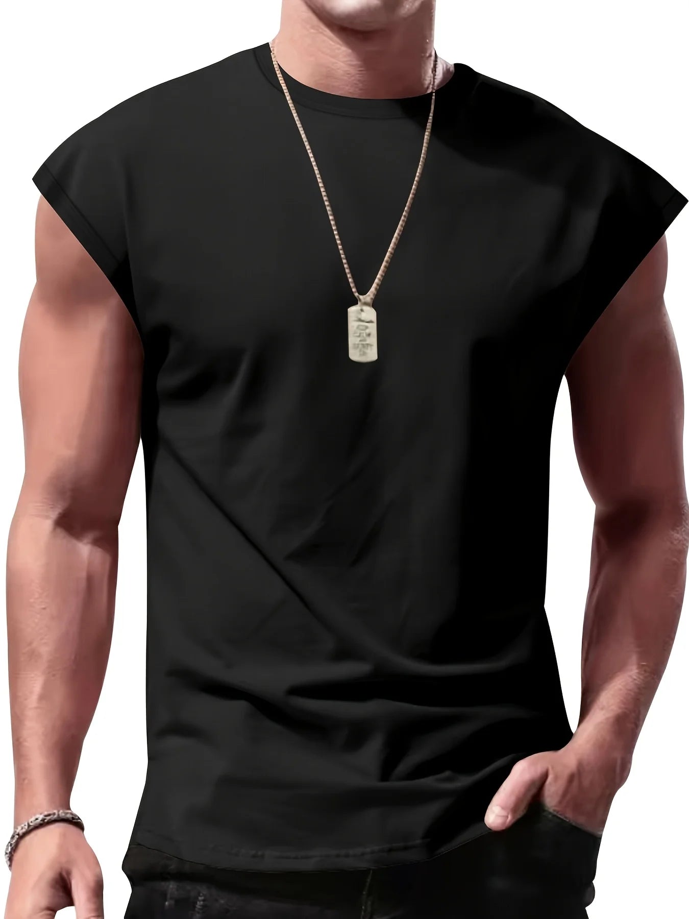 Men'S Summer Solid Color Sleeveless Tank Top Breathable Suitable for Casual Sports Versatile Style