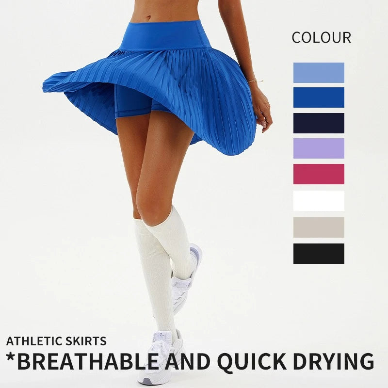 High Waist Women Tennis Pleated Skirt with Inner Lining High Waist Double Layer Design Sport Sexy Fitness Yoga Shorts Dancing