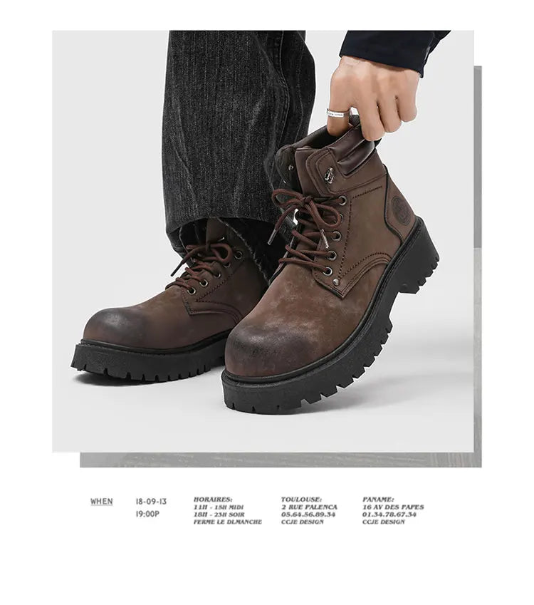 Men's Snow Boots Ankle-Height Leather Lace-Up Thick-Sole Size 39-46