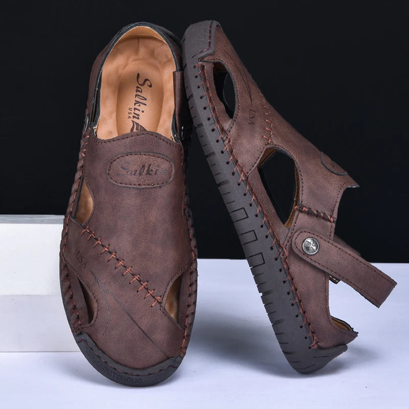 Men's Sandals Bonded Leather Breathable Slip-On Anti-Skid Outdoor Beach