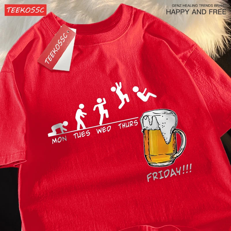 Friday Got Beer Freedom Fun Men Women Tshirt Harajuku Loose T Shirts Oversized Summer Short Sleeve Cotton Crewneck Casual Tshirt