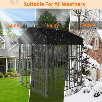 Dog Kennel Heavy Duty Large Welded Iron With Roof Cover Indoor Outdoor