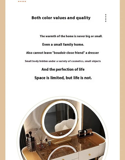 Makeup Dressing Table Mirror With Led Lighting And Storage White