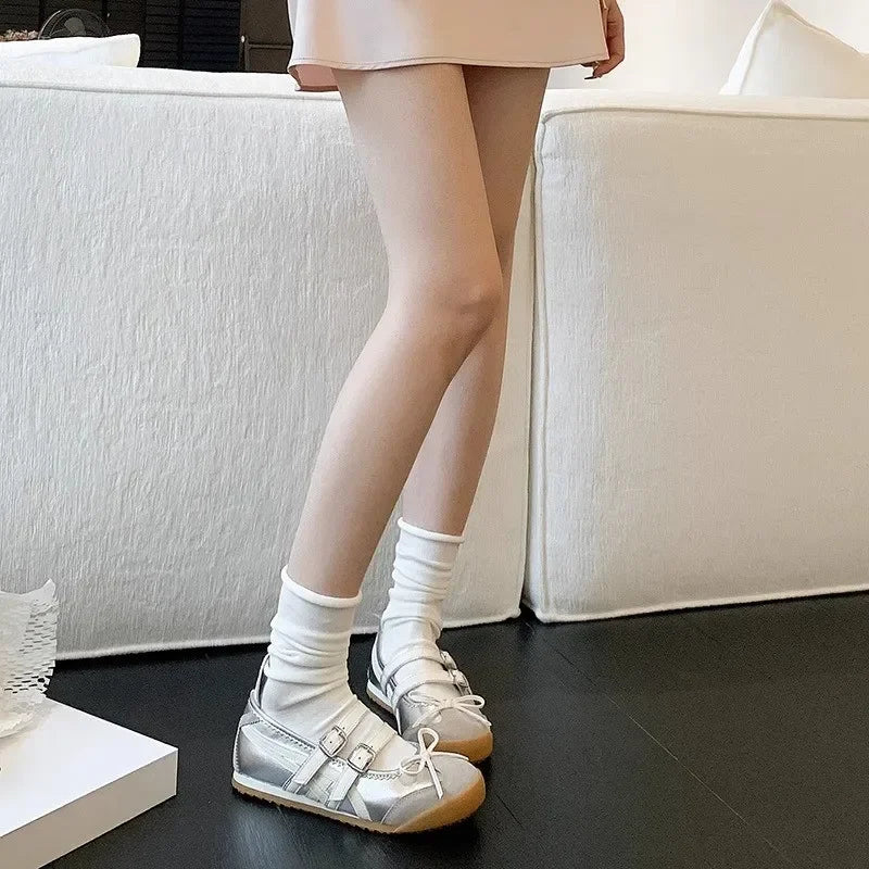 Women Flats Bow Ballet Dance Mary Jane Shoes Summer Sandals 2024 Fashion New Brand Dress Designer Casual Shallow Zapatos Mujer