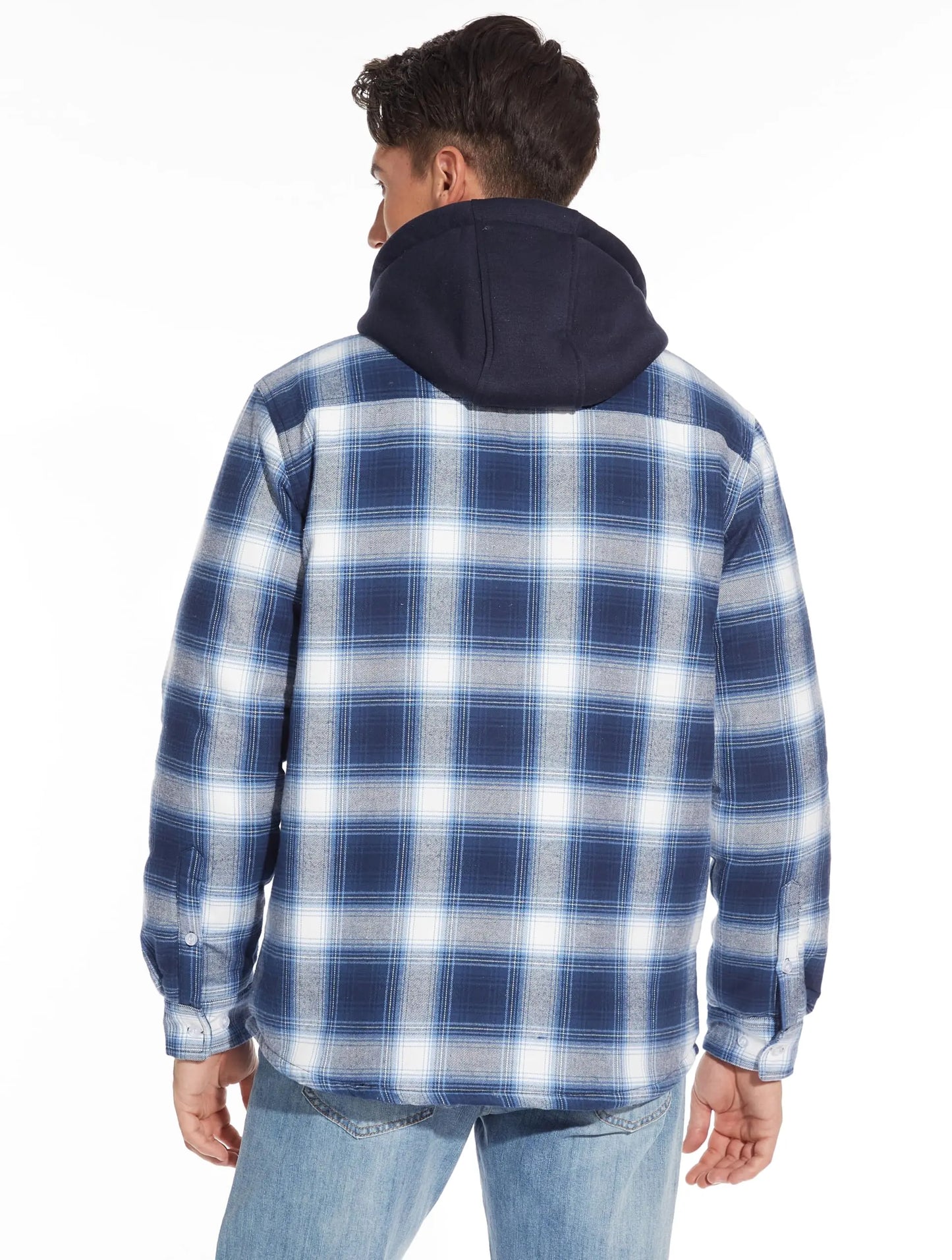 TACVASEN Men's Flannel Shirt Jacket with Removable Hood Plaid Quilted Lined Winter Coats Thick Hoodie Outwear Man Fleece Shirts